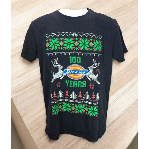 Dickies 100 Years Black Xmas Festive Design Tshirt Small - Picture 1 of 6